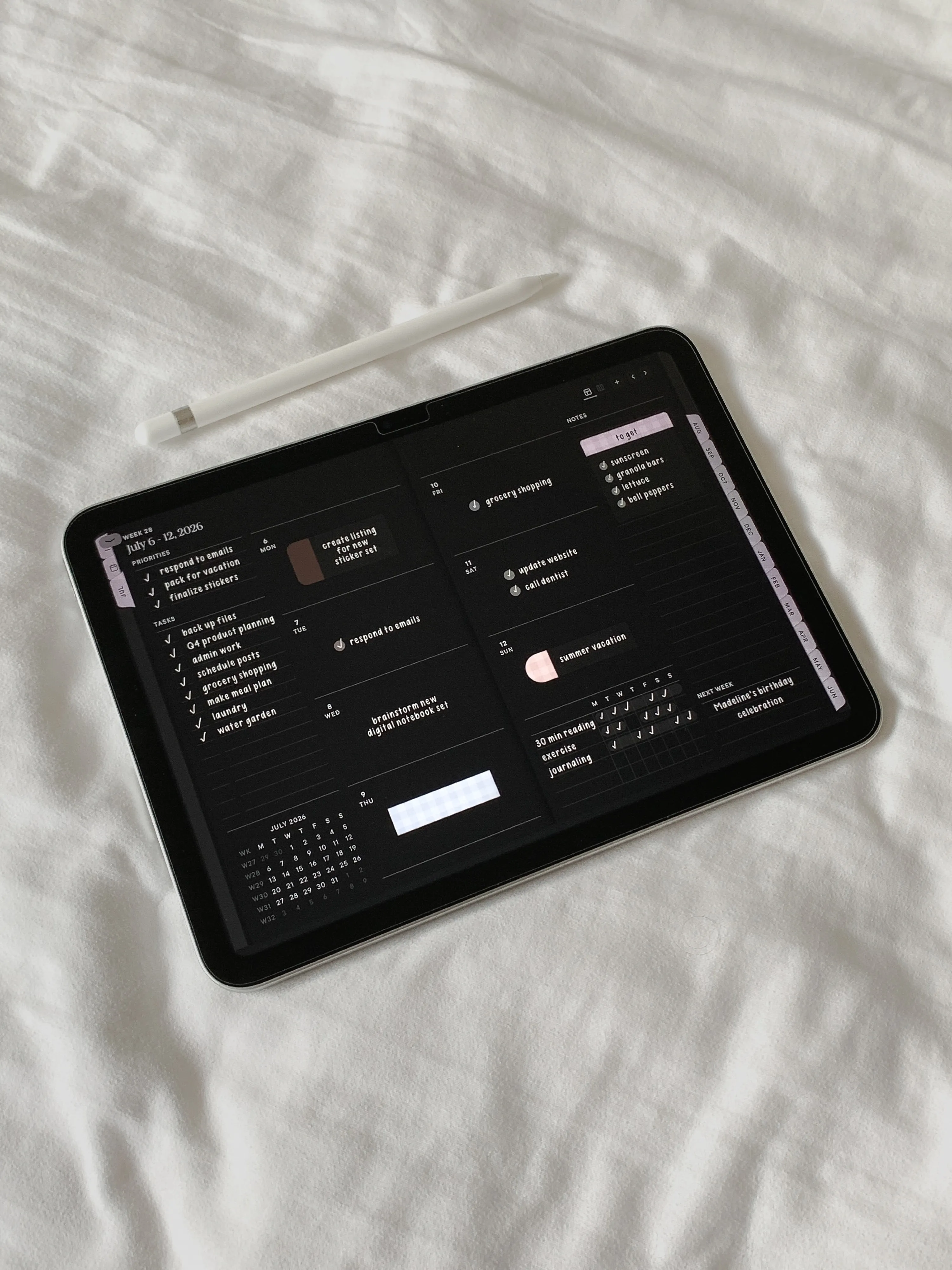 Dark mode open-book midyear 2026-2027 digital planner photo