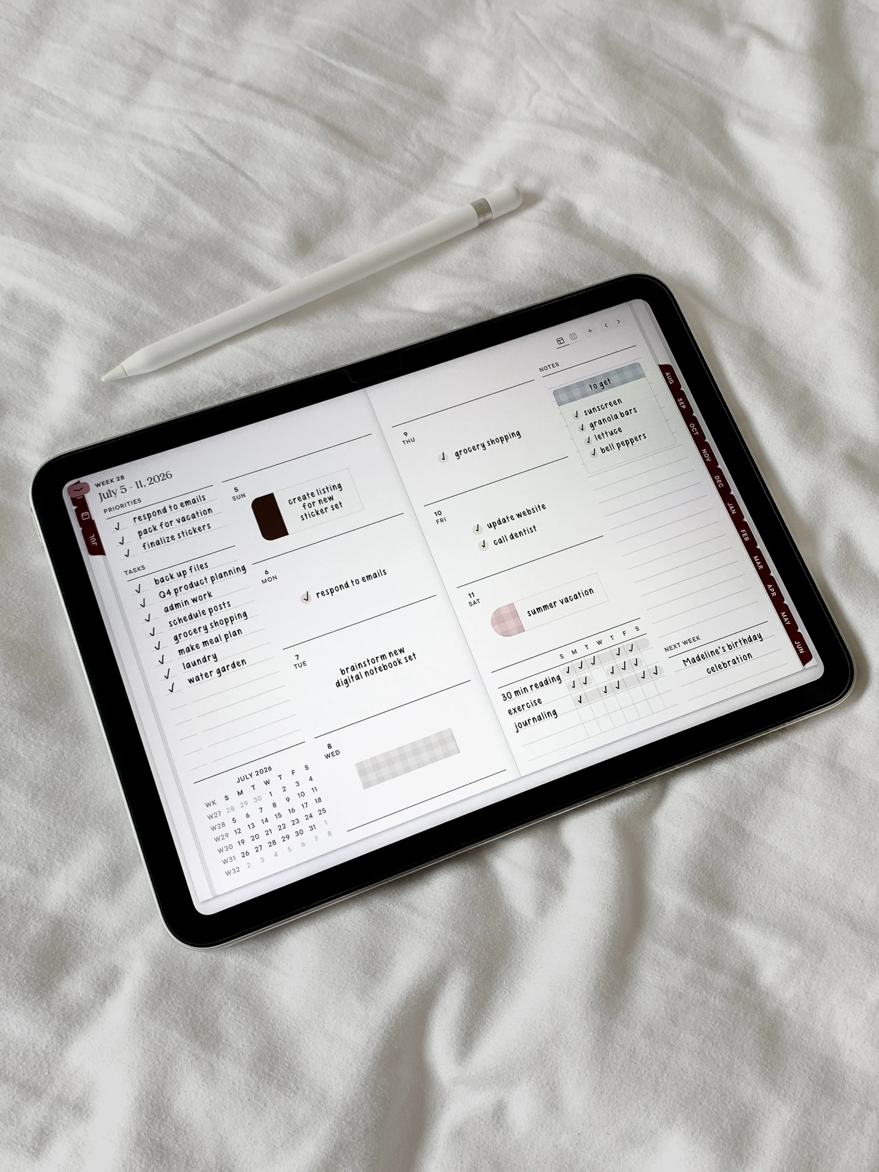 Annotated open-book 2026-2027 mid-year digital planner photo