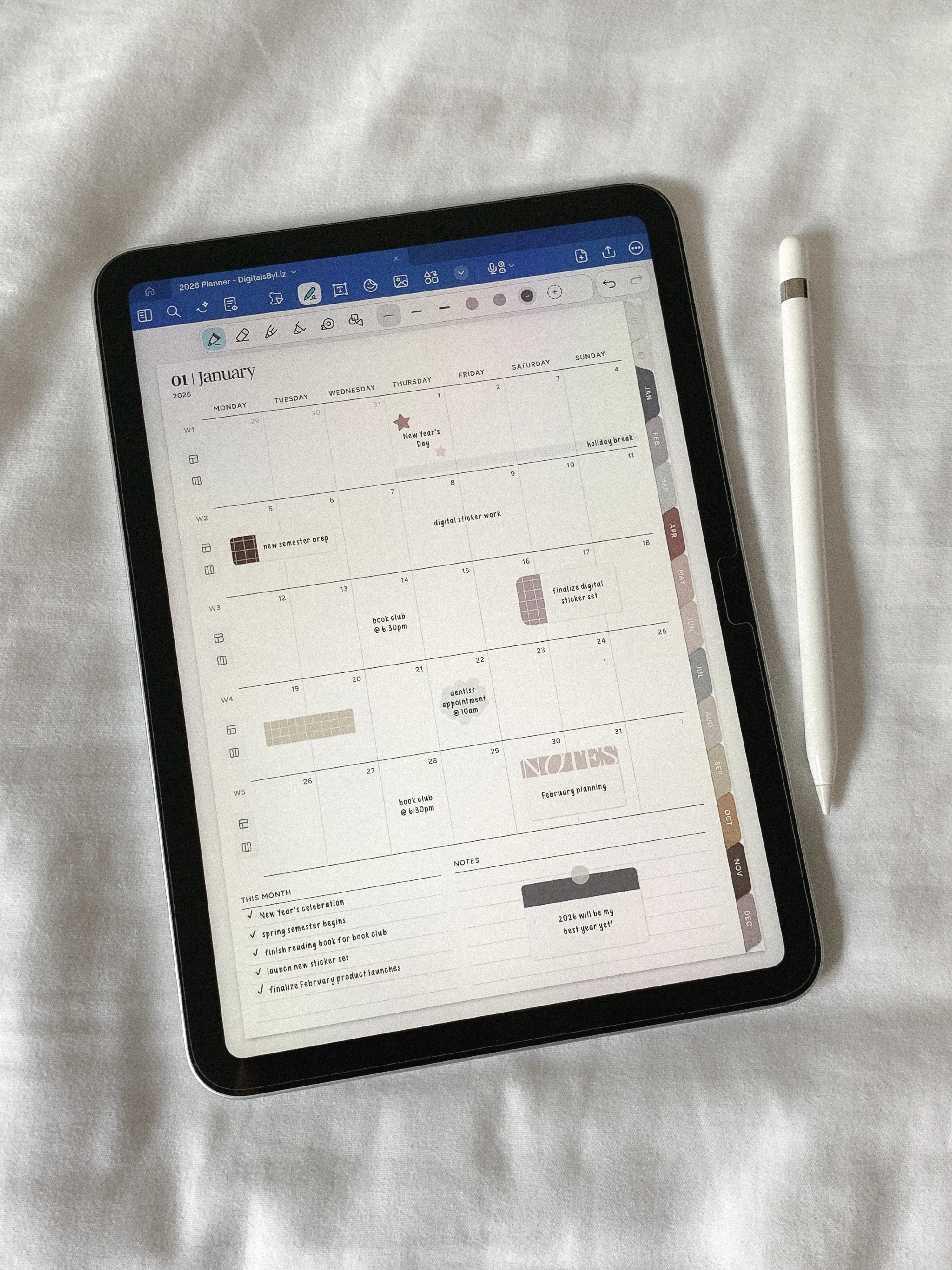 Light mode portrait 2026 digital planner photo