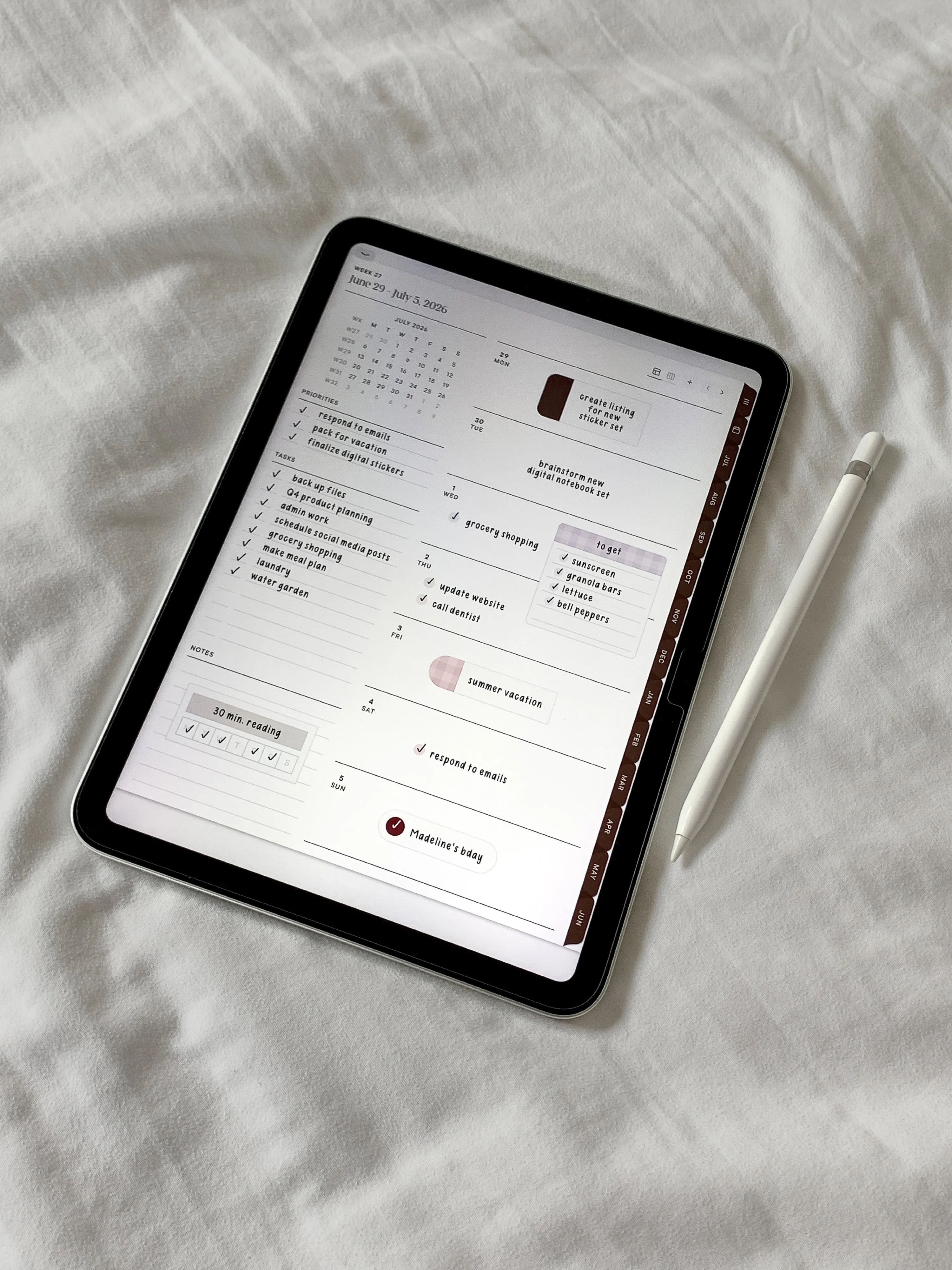 Annotated portrait 2026-2027 mid-year digital planner photo