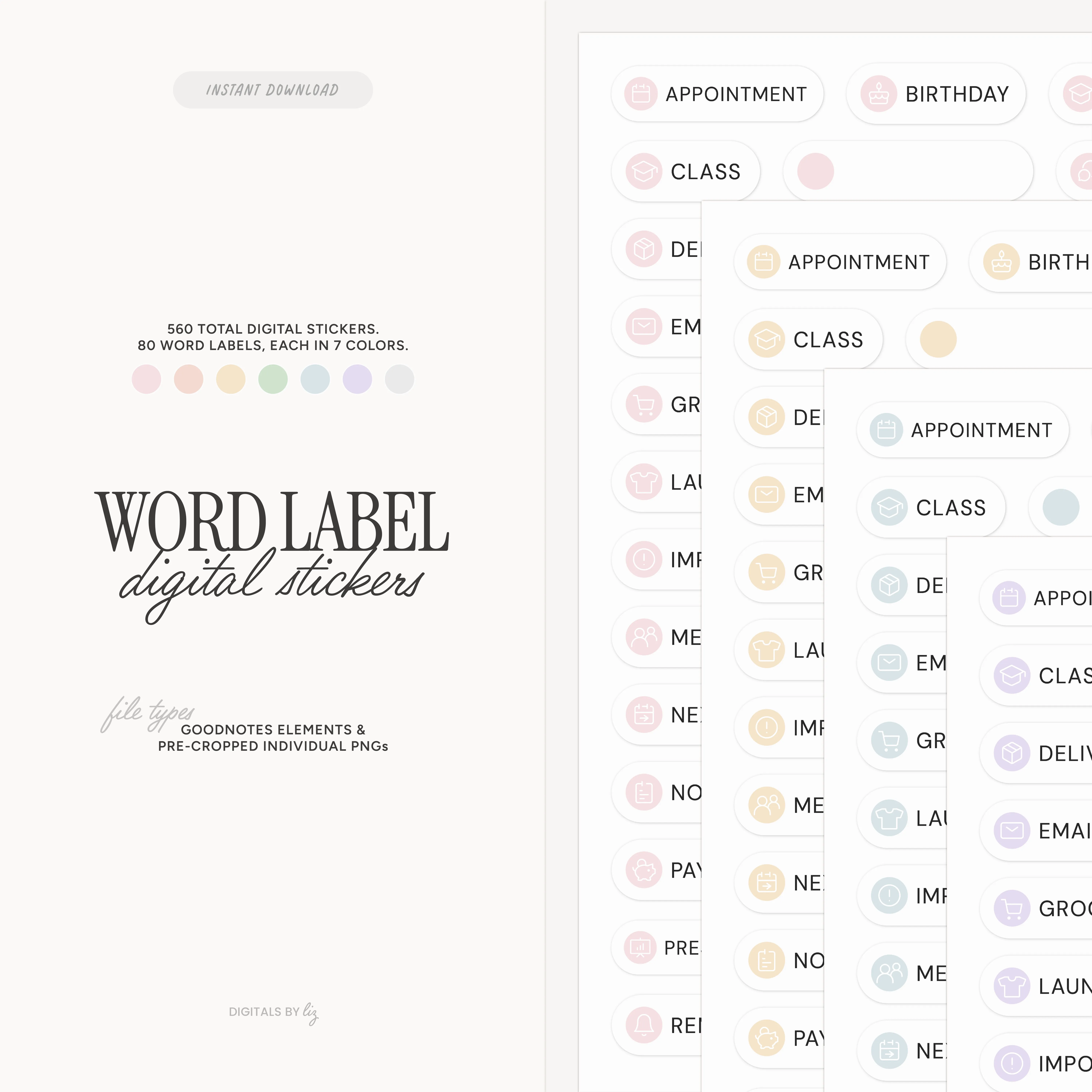 Pastel Word Label Digital Stickers